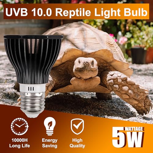 UVB Reptile Light Bulb 10.0, 5W LED High Intensity UV Replacement Lamp Bulbs for Desert Reptiles Bearded Dragons Lizard Tortoise Iguanas Chameleons Snake - 1 Pack - size: UVB 10.0