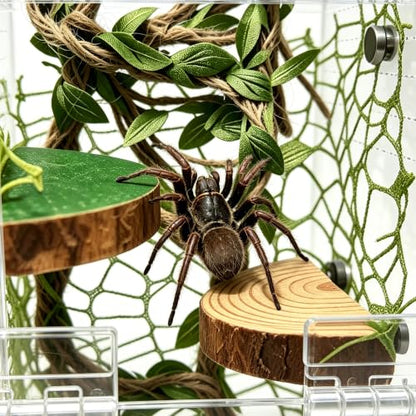 Jumping Spider Enclosure, Acrylic Arboreal Terrarium with Accessories, Magnetic Escape Proof Habitat for Praying Mantis, Tarantula, Gecko, Frog, Snail, Bug & Small Insects