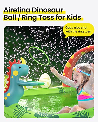 Inflatable Kids Pool, Airefina Dino Planet Inflatable Play Center Kiddie Pool with Water Slide, Ultra Thick 97"x76"x41" Toddler Pool with Play Ball Hoop, for Backyard, Garden, Water Park, Ages 3+ - size: Dino