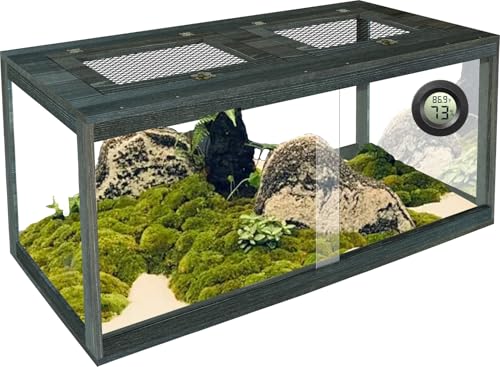 67 Gallon Reptile Tank, Lockable Sliding Door Bearded Dragon Tank with Metal Mesh Roof, Front Opening Terrarium for Lizards, Leopard Gecko, Snake (Black Gray, 40" x 20" x 20") - size: 67 Gallon (40" L x 20" W x 20" H)