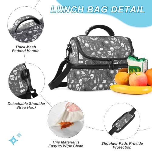 Emelivor Crow Snake Insulated Lunch Bag Organizer Tote for Men | 8L Double Deck,Large Lunch Box with Shoulder Strap,Thermal Meal Prep Cooler,Suitable for School Work Picnic Office Travel