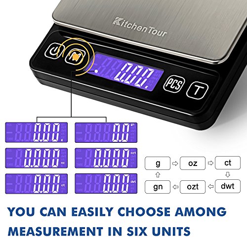 KitchenTour Mini Gram Scale for Coffee, Jewelry and Small Items, 500g x 0.01g Digital Pocket Scale with Tare, 6 Units, Back-Lit LCD, 2 Trays, Black - color: Black, size: 500g / 0.01g