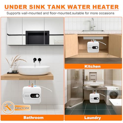 4 Gallon Water Heater Under Sink Instant Hot Water Heaters 1500W 110V 120V Mini Tank,Under Counter Water Heater with Safety Vavle 1/2" NPT for Kitchen,Bathroom,Camper,RV,White - color: White