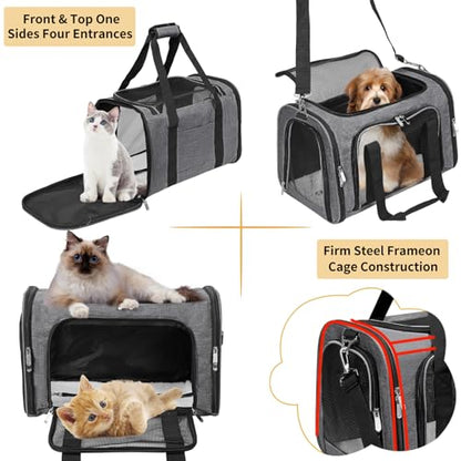 Soft-Sided Cat/Dog/Pet Carrier, Collapsible Pets Travel Carriers | for Big Cats/Small Dogs with Shoulder Strap & Removable Mat, Mesh Puppy Carry Bag,Up to 16 Lbs,TSA Airline Approved-Dark Grey - color: Dark Grey, size: 17"L x 11"W x 11"H