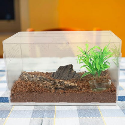 Abaodam Reptile Terrarium Acrylic Tank 25x15x15cm Enclosure with 4pcs Starter Kit for Lizards, Tarantulas, Frogs, Suitable for Home Breeding and Pet Habitat