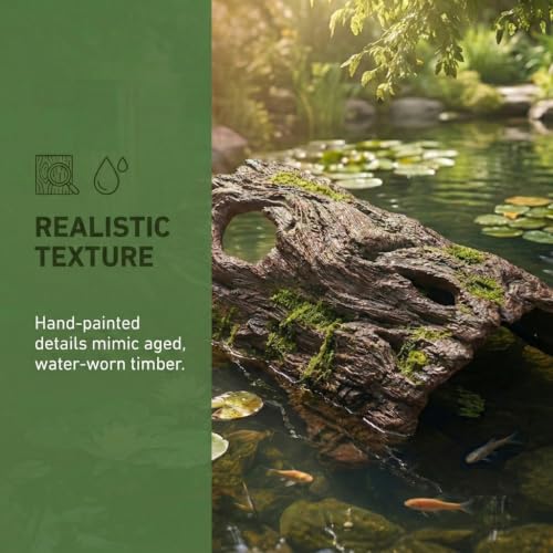 Driftwood Koi Sanctuary, Outdoor Pond Fish Refuge with Weighted Base, Natural Looking Hiding Shelter to Protect Goldfish and Koi from Herons - color: Imitation Wood, size: Large