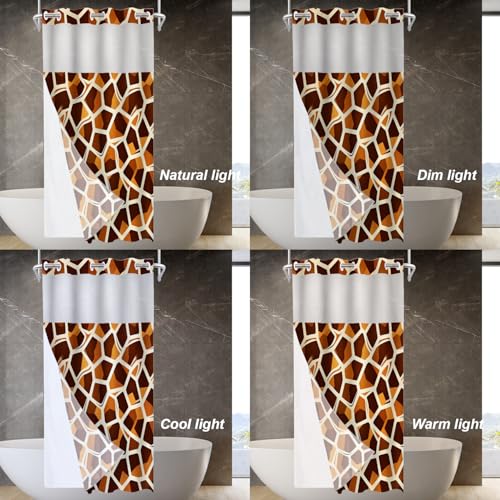 Brown Giraffe Print No Hooks Shower Curtain with Snap in Liner Set, Abstract Animal Skin Tub Curtainn Mesh Top Window & Magnetic Hem Waterproof 35.5X74 Inch - color: Brown Giraffe Print 1 Brown03, size: 35.4"W x 74"L (Pack of 1)
