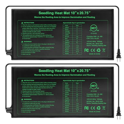 Upgraded MET Certified Seedling Heat Mat 10"x20.75",Waterproof Plant Heating Mat Heating Pad for Seed Germination,Hydroponic Heating Pad Seed Starter (2 Pack) - size: 10"x20.75" 2pack