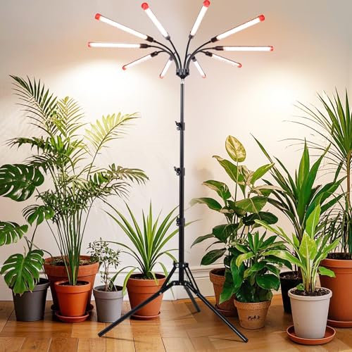 10Head Grow Light with Stand for Tall&Large Indoor Plants, Bonsai Tree, Big Coverage and Bright Plant Growing Lamps, 4/8/12/16/20H Timer, 90 Watt Power Draw, NO Need Adapter, 360° Gooseneck - size: Stand-10Head-90W