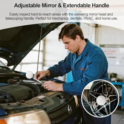 Telescoping Inspection Mirror with Rotating Head,Extendable Mechanic Mirror with Long Handle and Clip-On Design for Mechanics, Dentists, Auto, Boat (2.05in Round &1.18in Round & 1.02 * 1.97in Oval) - style: 3 PCS (Round & Oval)