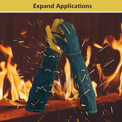 Animal Handling Gloves Bite Proof, 60cm/ 23.6In Scratch Resistant Leather Gloves for Grabbing/Grooming/Handling Dog Cat Bird Snake Parrot Lizard Reptile - Reinforced Palm Protection Gloves - color: Improved Yellow Palm, 60 Cm