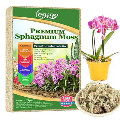 3.5oz Sphagnum Moss for Plants, 4QT Orchid Moss Potting Mix | Long Fiber Sphagnum Moss Dried for Plants Indoor, Orchid Repotting, Succulent, Carnivorous Plants, Terrarium and Reptiles - size: 3.5oz