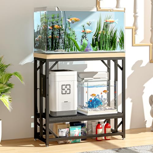METYERRY 20-29-37 Gallon Fish Tank Stand with Power Outlet,Adjustable Shelf | 600 LBS Heavy Duty Metal Frame, Fits Fish Tanks Reptile Tanks and Turtle Tanks, Water Resistant Board, Home Aquarium Setup - color: Black, size: 20-29-37 Gallon