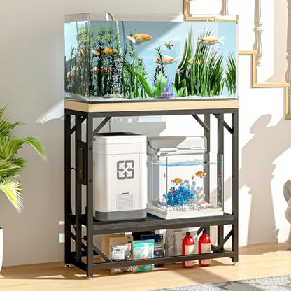 METYERRY 20-29-37 Gallon Fish Tank Stand with Power Outlet,Adjustable Shelf | 600 LBS Heavy Duty Metal Frame, Fits Fish Tanks Reptile Tanks and Turtle Tanks, Water Resistant Board, Home Aquarium Setup - color: Black, size: 20-29-37 Gallon