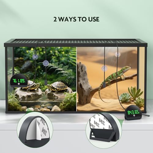 PAIZOO LED Rechargeable Reptile Thermometer Hygrometer, Always-on Display | Temperature Accuracy ±0.1℉, Long Battery Life, Switch Between ℉/℃, Reptile Tank Thermometer with 59.05" Type-c Charging Cable