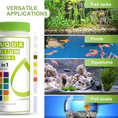 AAwipes Aquarium Ammonia Test Strips 8-in-1 |100 Strips | Quick & Accurate Water Testing for Freshwater & Saltwater Tanks -Test pH, Sodium Chloride, Alkalinity, Hardness, Chlorine etc. (K02-100) - color: 100 Strips