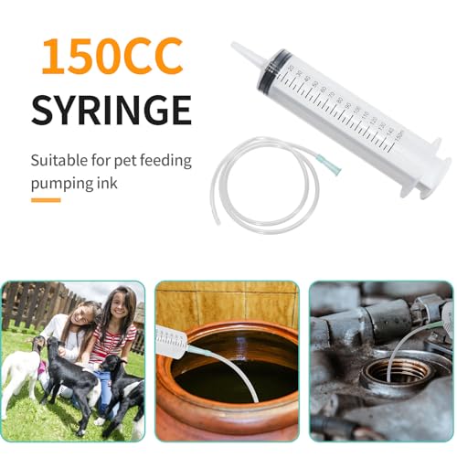 Hoypeyfiy 150ml Large Syringe ,Plastic Syringe with 40 Inches Plastic Tubing for Scientific Labs,Liquid,Plant Irrigation,Perfumes,Inks,Feeding Pets