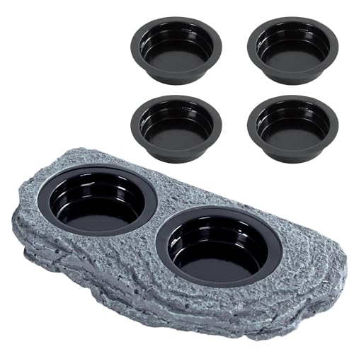 Wacool Magnetic Gecko Ledge - Double Bowl Reptile Feeding Tray with 6 Feeding Cups for Geckos, Lizards, Chameleons and Reptile Pets - size: Dual slots