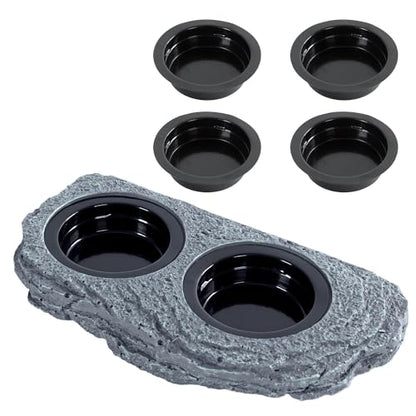 Wacool Magnetic Gecko Ledge - Double Bowl Reptile Feeding Tray with 6 Feeding Cups for Geckos, Lizards, Chameleons and Reptile Pets - size: Dual slots