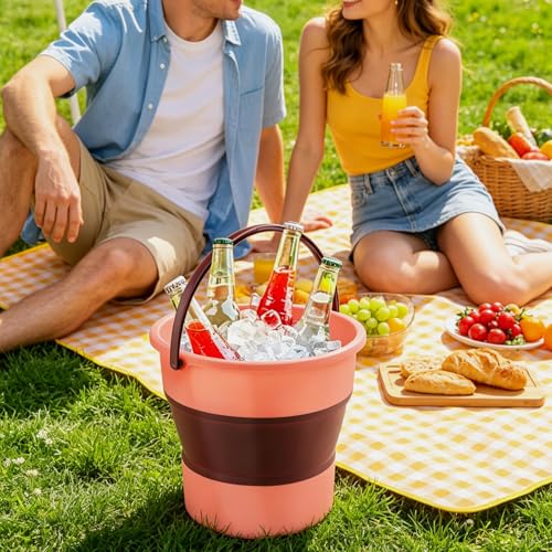 Collapsible Bucket 4.5 Gallon/17L Large Plastic Household Cleaning Mop Buckets Foldable Water Bucket for Car Wash Fishing Camping Beach (Pink-Large) - color: Pink-large