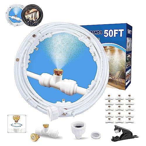 Misters for Outside Patio,White Misting System for Cooling Outdoor,50Ft|15M | Water Mist Hose DIY Kit for Porch,Canopy,Deck,Umbrella,Garden,Greenhouse,Yard,Plants,Trampoline Sprinkler Accessories Kids - color: White, size: 50FT
