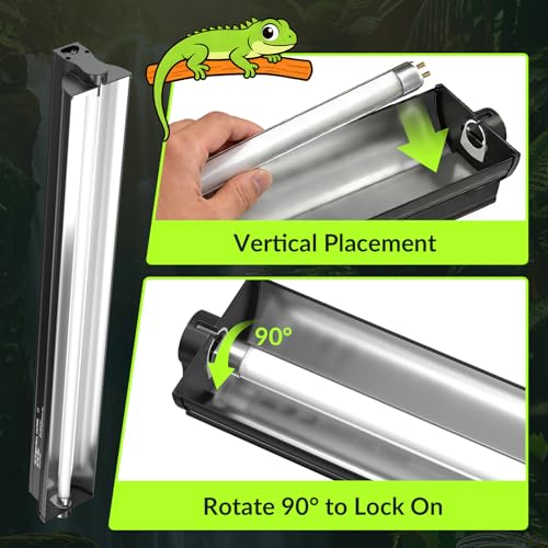 GlowUp 22inch 24W T5 5.0 UVB Light for Reptiles Light Fixture Combo Kit Reptile Lamp Tube Terrarium Hood UVB Light for Bearded Dragon Rainforest Dwelling Reptiles, Chameleons, Iguanas, Turtles