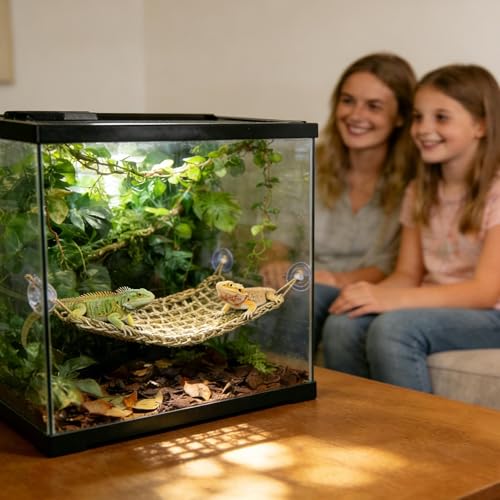 Reptile Hammock with Rope Breathable Pet Supplies | Lizard Hammock Reptile Climbing Accessories for Bearded Dragon Spider Home Cage Enclosure Terrarium Tank Exercise - color: 27x20cm
