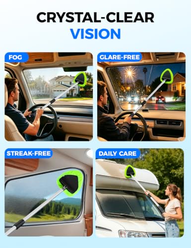 XINDELL Interior Windshield Cleaner Tool – Car Interior Window Cleaning Kit with 29inch Extended Long Handle & 4 Microfiber Pads, Auto Wiper Windshield Brush for Car, Trucks, SUVs, RVs & Home - size: 29in