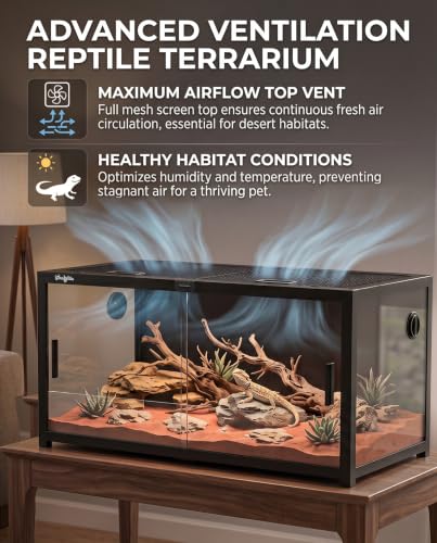 120 Gallon Reptile Tank, 4x2x2 Reptile Enclosure Front Sliding Door | Stackable ventilation 120 Gallon Bearded Dragon Tank anti-escape locks and no-fingerprint handles maximizes UVB transmissionn - color: Black, size: 120 Gallon