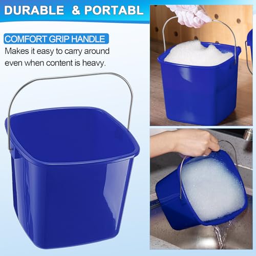 Zhehao 6 Pcs 3 Quart Bucket for Cleaning Small Sanitizer Bucket for Restaurant Square Plastic Pail with Handles for Home, Offices, Commercial Use, Food Service(Dark Blue) - color: Dark Blue