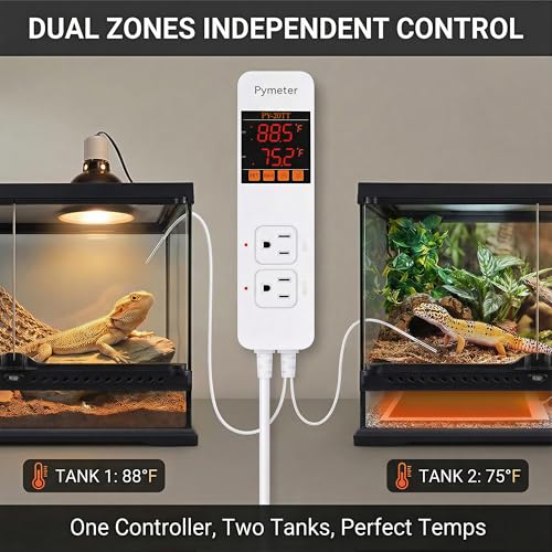 Digital Temperature Controller Dual Probe Reptile Thermostat Controlled Outlet for Terrarium Heat Mat Heating Pad, Switch Cooling Fan Freezer Fridge ON & Off at Setpoints 10A 1200W