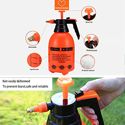 2Pcs Garden Pump Sprayer 68 oz/0.5 Gallon Hand Held Pressure Bottle Brass Adjustable Nozzle Large Capacity for Water Weed Flower Plant Mister Lawn Home Cleaning Washing Spray 2L-Orange - color: Orange-2 set