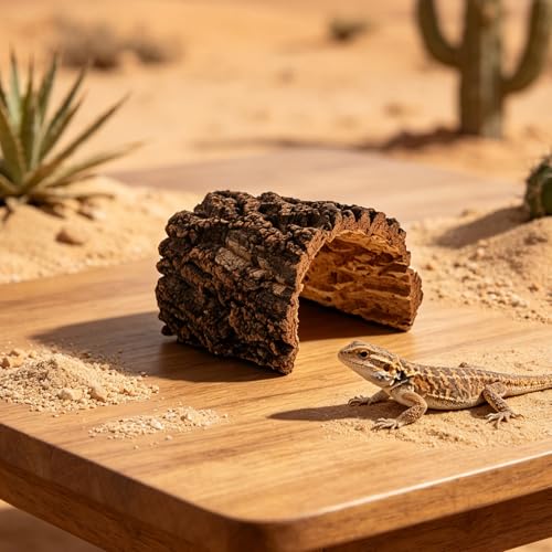 Natural Reptile Hideout: Terrarium Accessory Cork Bark Shelter - Rustic Reptile Tunnel Cave for Leopard Gecko, Bearded Dragon, Snake Climbing Hiding 6.7"X6.2"X4.3" - size: 17.00X15.80X11.00CM