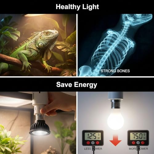UVB 5.0 Reptile Light Bulb, 3W UVA UVB Full Spectrum Lamp for Reptile Pets, E27 Base, Aluminum Shell, Vitamin D3 Synthesis Support, Low Power Use, 2.8 x 2.4 x 2.4 in