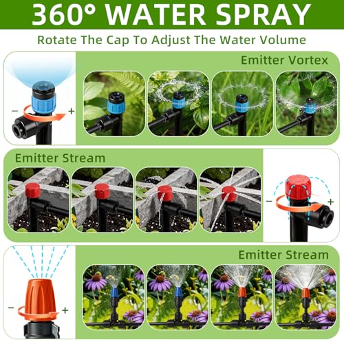 Drip Irrigation System with Quick-Connect, 248FT Complete Kit | Automatic watering with leak-free push-fit connectors, adjustable drip emitters for gardens, raised beds, greenhouses & lawns - size: 34FT 1/2''Main tube+214FT 1/4'' tube