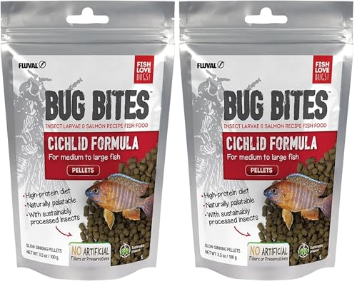 Fluval Bug Bites Cichlid Fish Food, Pellets for Medium to Large Sized Fish, 3.53 oz., A6581 (Pack of 2) - size: 3.53 Ounce (Pack of 2)