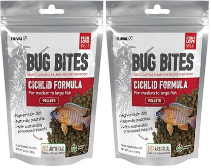 Fluval Bug Bites Cichlid Fish Food, Pellets for Medium to Large Sized Fish, 3.53 oz., A6581 (Pack of 2) - size: 3.53 Ounce (Pack of 2)