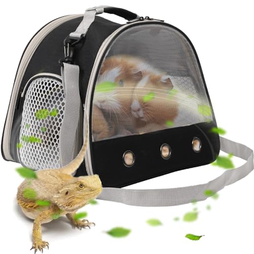 Ventilation Carrier for Bearded Dragon,Guinea Pig Carrier,Guinea Pig Carrier for 2,Reptile Travel Carrier for Lizards Sugar Glider Hedgehog Rat Parrot Birds,Airline Approved Black - color: Black