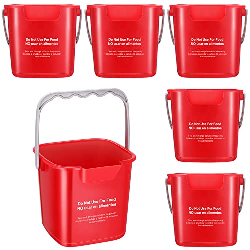 Roshtia 6 Pcs 3 Quart Sanitizing Cleaning Bucket Square, Red | Sanitation Bucket Samll Sanitizer Pails for Restaurant Commercial Kitchen Cleaning, Detergent Storage for Office School - color: Red