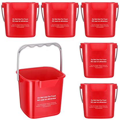 Roshtia 6 Pcs 3 Quart Sanitizing Cleaning Bucket Square, Red | Sanitation Bucket Samll Sanitizer Pails for Restaurant Commercial Kitchen Cleaning, Detergent Storage for Office School - color: Red