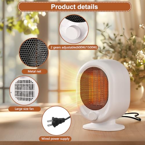 Mini Space Heater,1500W Small Desk Heater,2 Gears Adjustable,PTC Ceramic Heating,Tip-over & Overheat Protection,Fast Heating and Super Quiet White - color: H8-White