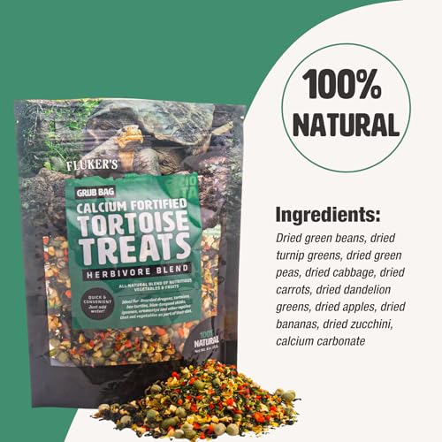 Fluker's Grub Bag Calcium Fortified Tortoise Treats, All Natural Herbivore Blend Fruits and Vegetables, for Tortoise and Herbivore Pets, 4 oz