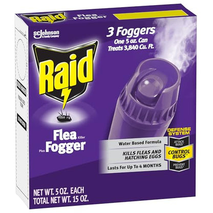 Raid Flea Fogger Plus Killer, Kills Fleas and Hatching Eggs, Lasts for up to 4 Months, Indoor Fogger, 3 Count (Pack of 3)