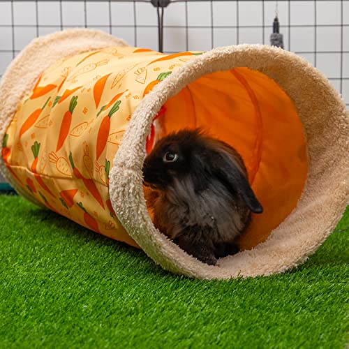 Rabbit Hideout Tunnel, Soft Fleece Foldable Bunny Tube Nest Indoor | Small Pet Play & Sleep Habitat Cage Accessories for Guinea Pig, Hamster, Rat, Chinchilla
