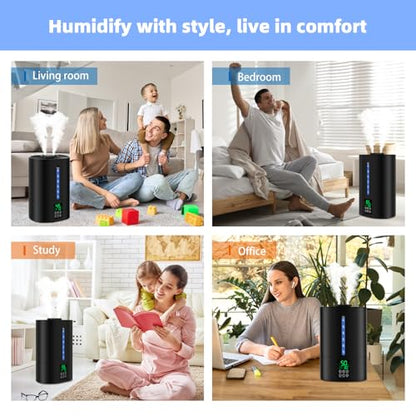 Coolfiqu 6L Warm & Cool Mist Humidifiers for Bedroom,Large Room,Plants | Quiet Top Fill Ultrasonic Humidifier,Essential Oil Diffuser, Auto Humidity Control,Hot Mist Desk Humidifiers,360° Nozzle - color: A-Black