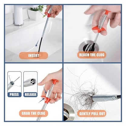 61-Inch Flexible Drain Snake with 4-Claw Grabber for Sink, Shower & Tub | Balanced Reach • Flexible Coated Shaft • Secure 4-Claw Grip • Pulls Hair, Food Debris And Small Items From Curved Pipes - style: 61 IN