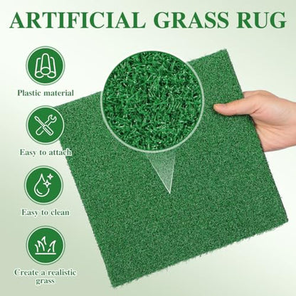 VOSAREA Artificial Grass Square Mat Fake Turf Patch Turtle Basking Platform with Ramp Outdoor Floating Synthetic Grass Tiles for Pet Reptile Habitat