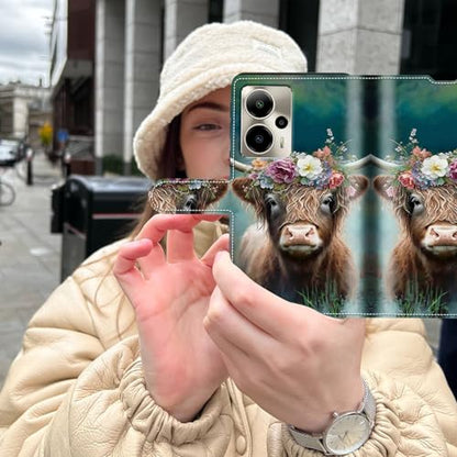 for Cricket Outlast 5G Phone Case 2024,AT&T Motivate Pro 5G Phone Case with Card Holder & Kickstand & Wrist Strap Wallet Flip Folio Leather Magnetic Protective Cover,Cute Highland Cow - color: Cute Highland Cow, size: Cricket Outlast 5G 2024/ATT Motivate