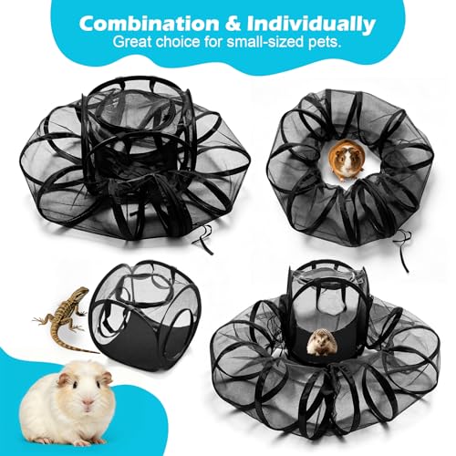 Small Animal Playpen with Surround Tunnel, Portable Foldable Outdoor Guinea Pigs Playpen with Carrying Handle, Breathable Mesh Playpen for Kitten, Hedgehog, Snake, Rabbit, Lizard, Small Pets