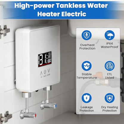 Tankless Water Heater Electric, 240V 6000W Under Sink Instant Hot Water Heater with Digital Display & Touch Screen, On-Demand Point-of-Use for Kitchen Bathroom Laundry RV - Energy Saving - color: White